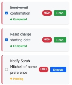 List of action items generated from the conversation